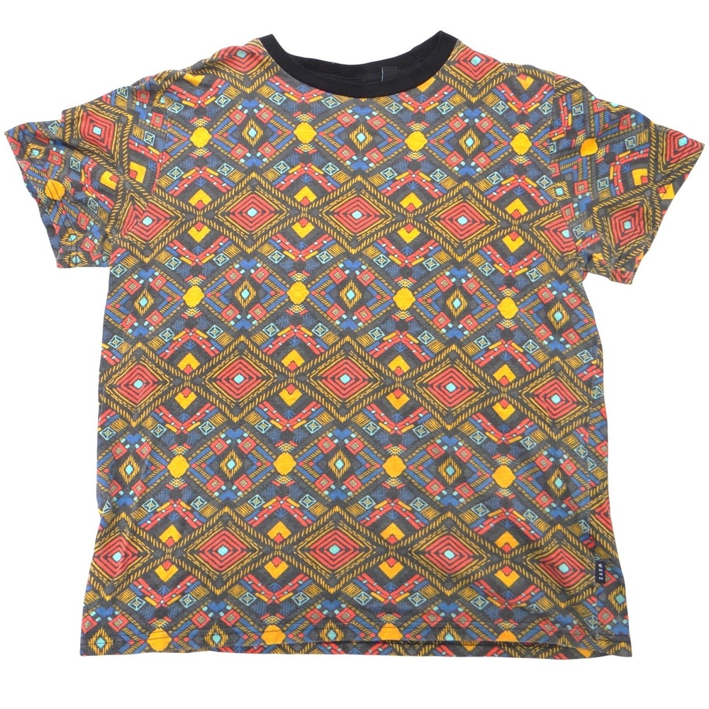Vintage WXYZ Mens Small Geometric Tribal Print T-Shirt Short Sleeve Crewneck